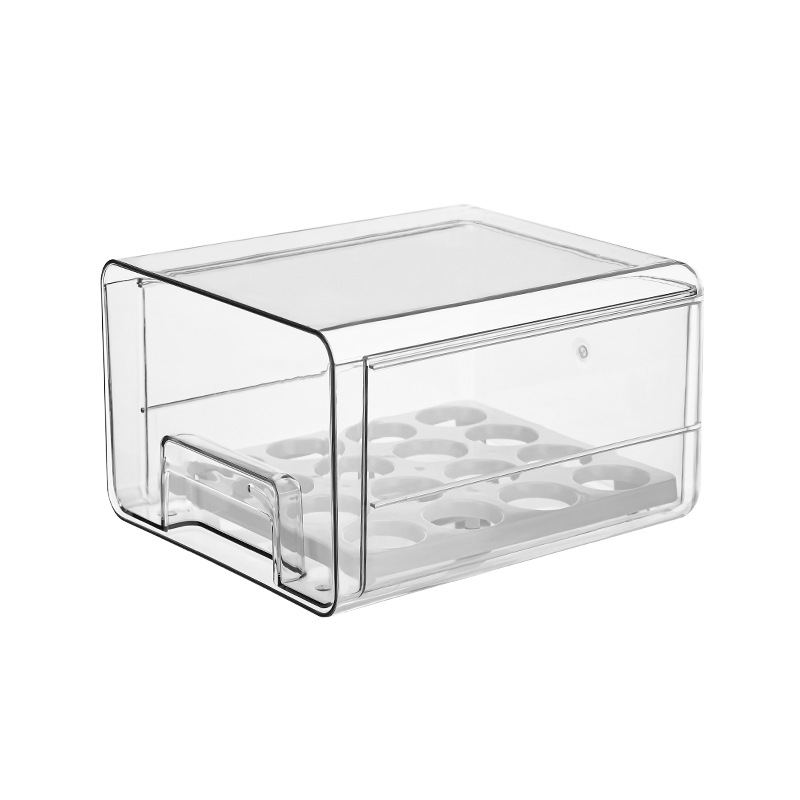 The manufacturer customizes a drawer type PET multi-functional refrigerator storage box that can be stacked for storing fruits, vegetables, draining water and eggs Item Picture