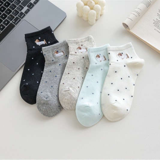 Women's embroidered Dachshund polka dot women's short socks Instagram Korean cartoon cute puppy short socks summer thin style