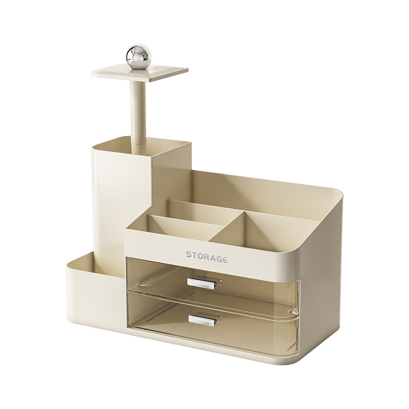 Cosmetic storage box, lift brush cylinder, high-end feel, desktop storage, cosmetic box compartments, cosmetic shelf