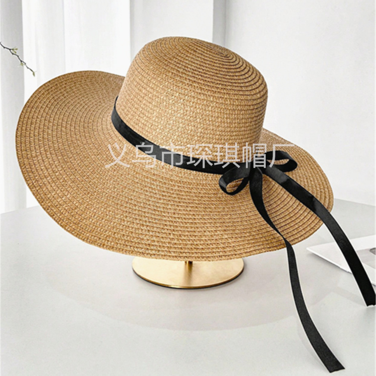 Female Summer's best-selling large-capacity straw woven bag, straw hat, two-piece set, outdoor travel tote bag, trendy sun hat, bow beach hat, beach bag details Picture