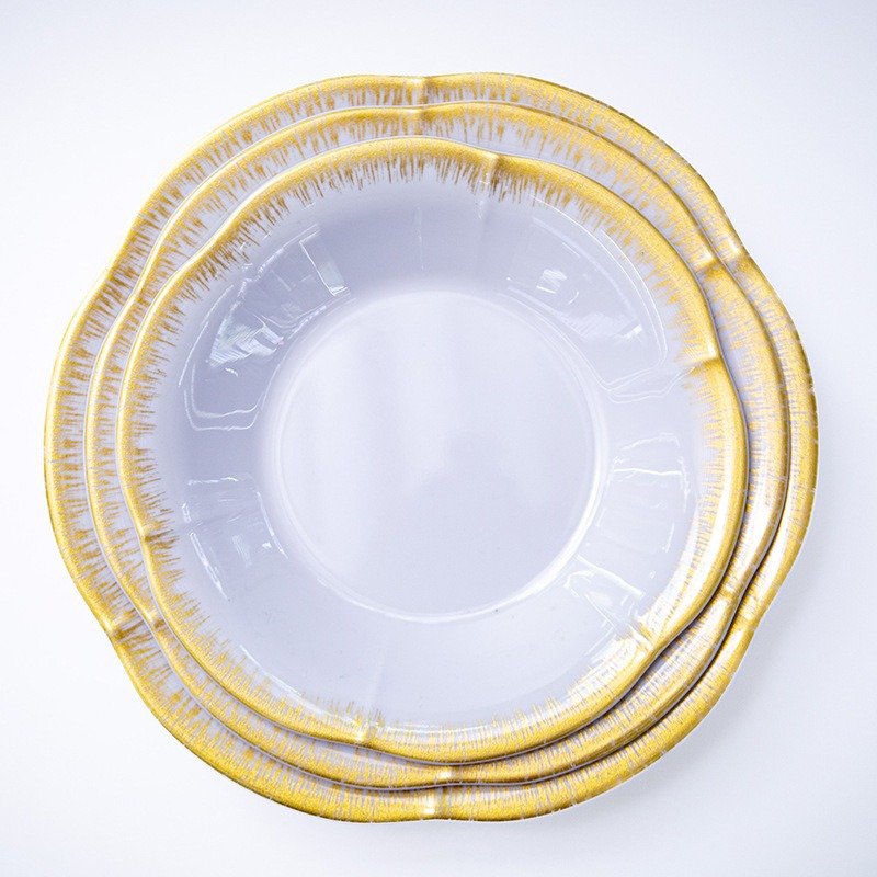 Australian steak plate, melamine tableware, individual noodle bowl, melamine plate, fish plate, salad bowl, flower plate, gold edge plate full figure
