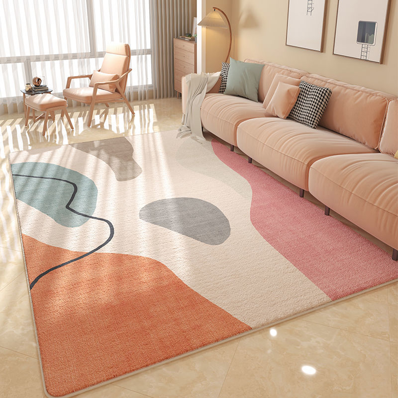 The Nordic minimalist living room features a faux cashmere carpet, home sofa, coffee table and anti-slip carpet. The room is fully carpeted over a large area Item Picture
