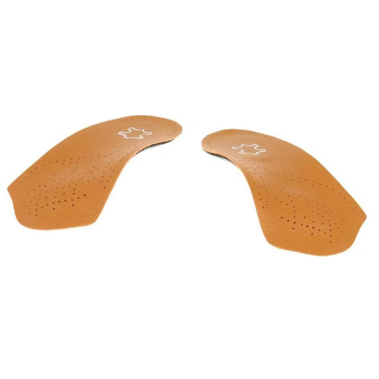 Brown leather arch half pad, cowhide insole, flat arch support, inner and outer V-shaped XO-shaped leg orthopedic pad Specification drawing