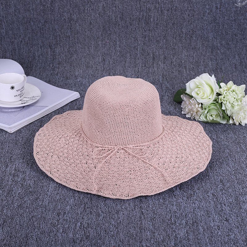 Wholesale of new summer women's wide-brimmed beach hats in Korean style, foldable outdoor casual sun protection hats details Picture
