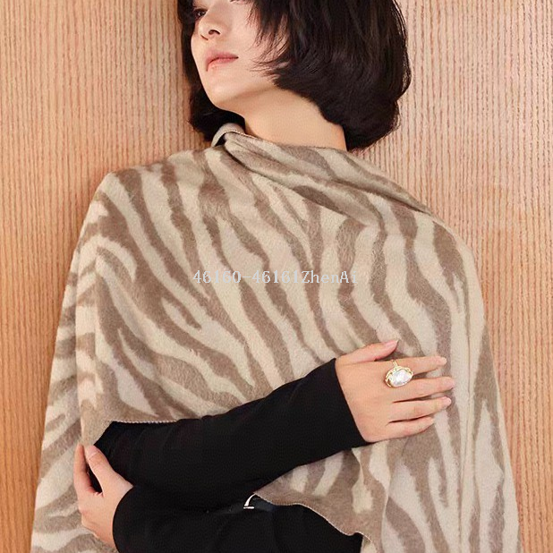 New cross-border export imitation mink wool diagonal scarf, zebra pattern e-commerce live streaming, winter warm scarf wholesale supply chain Application Scenario