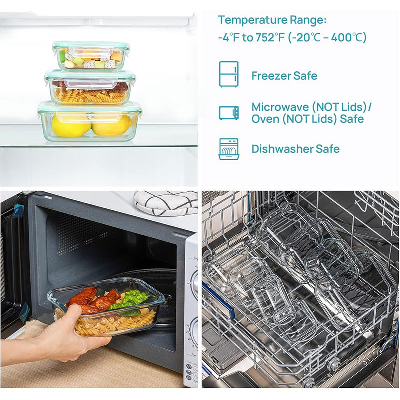 Cross-border best-selling rectangular glass lunch box that can be heated in a microwave oven, Amazon sealed food storage box with lid details Picture