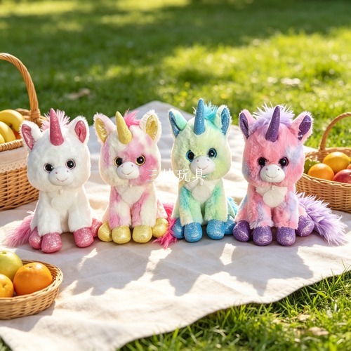 Cross-border colorful unicorn dolls accompany and confess your love. Rainbow Pony plush toy dolls Item Picture