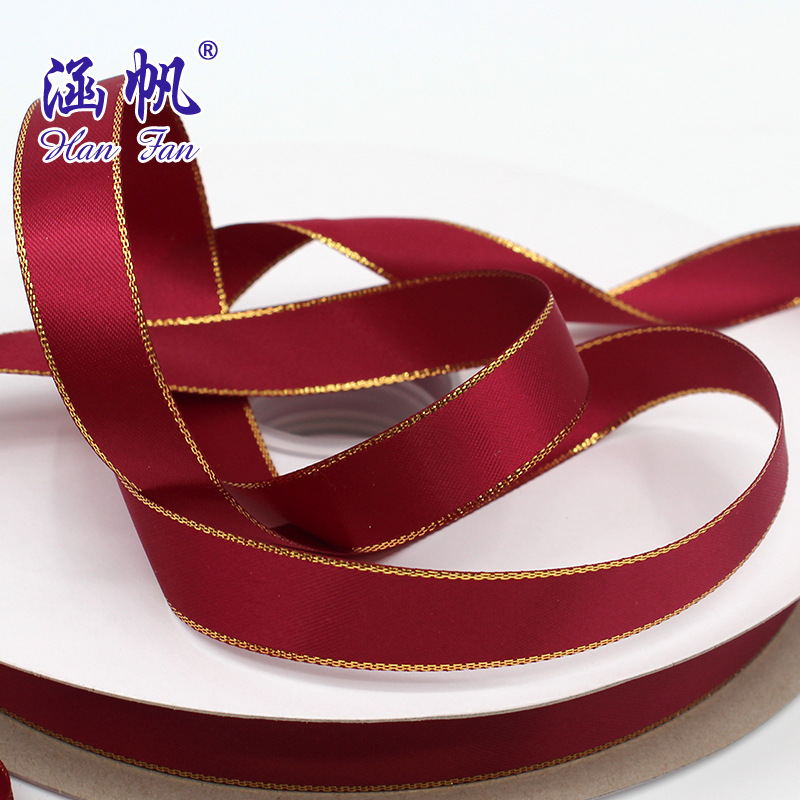 Venta directa de fábrica doble cara poliéster encriptado cinta de borde de oro accesorios de pelo hechos a mano material wholesale panadería caja de regalo de boda cinta Specification image