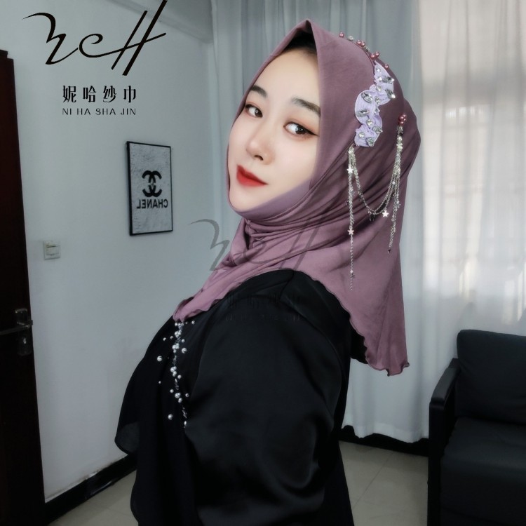 妮哈纱巾工厂穆斯头巾回族纱巾流苏简约款跨境热销穆斯林用品女士头巾
