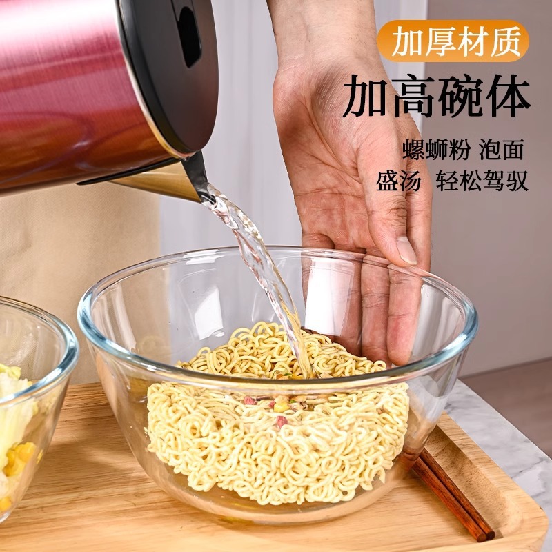 Transparent glass bowl, high-temperature resistant household salad bowl, microwave heating special large soup bowl, instant noodle bowl, plate and bowl set details Picture