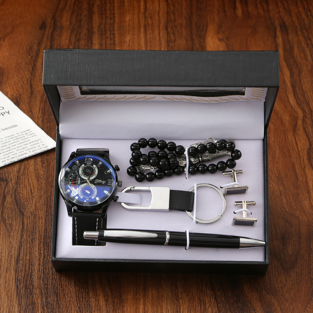 Cross-border Valentine's Day high-end gift business gift box, wooden box, flip cover watch, keychain gift set, men's gift box