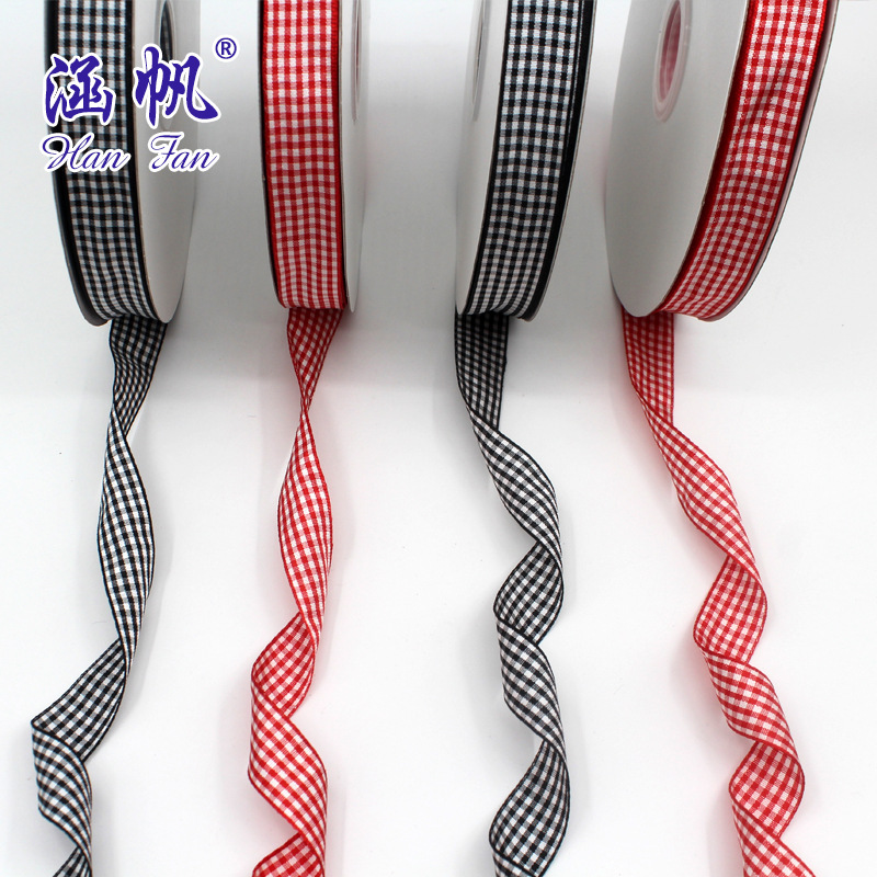 2 points -6 points (0.6-2cm) black, white and red checkered ribbon, silk ribbon and colorful ribbon gift packaging diy factory direct sales Specification image