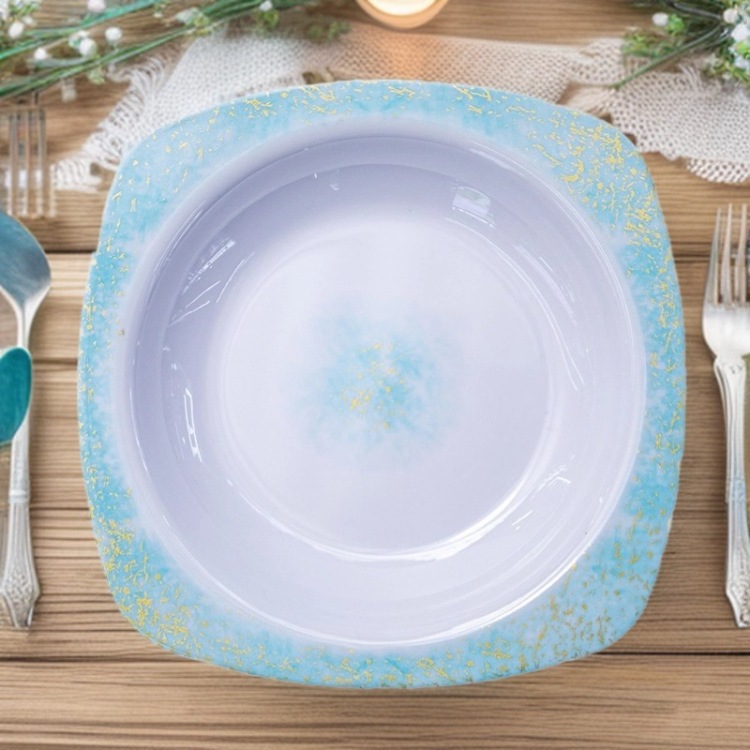 跨境密胺餐具商用快餐盘家用饭店白色印花自助餐分隔餐盘