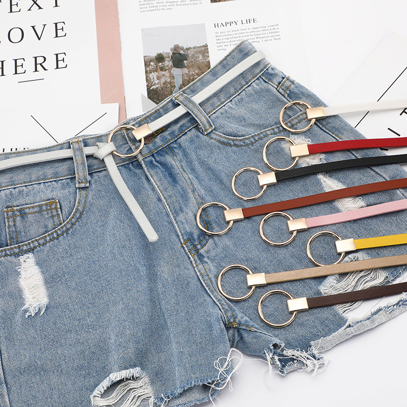 The new women's knotted small belt pairs well with a sweater dress for decoration. The Korean-style thin waist belt is versatile and the round buckle belt is perfect for women