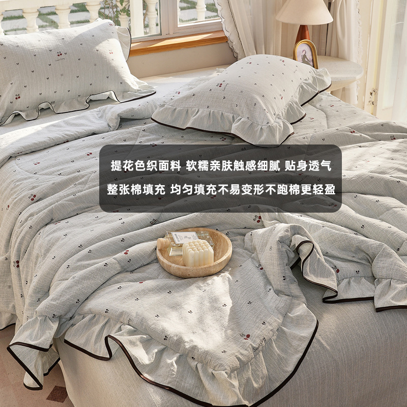 Cross-border best-selling yarn-woven lace summer quilts, ruffled summer quilts, four-piece sets, student single and double thin quilts, air-conditioned quilts