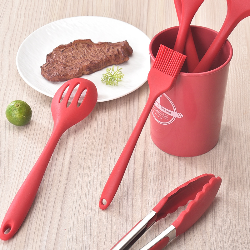 硅胶厨具11件套不粘锅铲汤勺漏勺刮刀厨房工具带桶多功能烹饪套装细节图