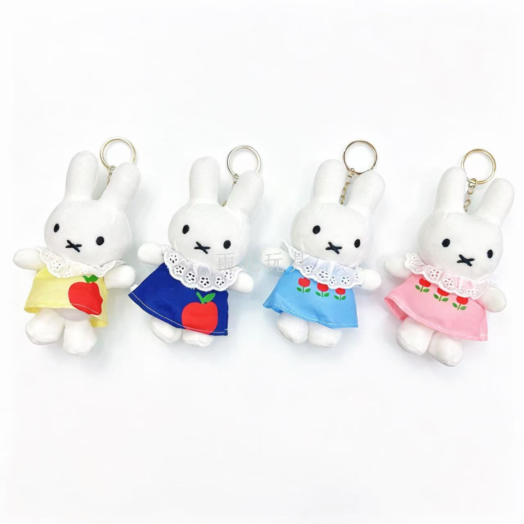 Lace, polka dot, fruit dress, rabbit plush pendant, cartoon white rabbit keychain, backpack hanger wholesale details Picture