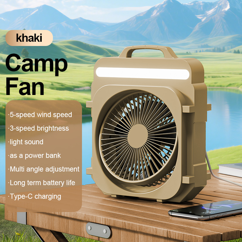 A large-capacity USB charging mini portable fan with a reversible vertical table fan for outdoor camping, picnics and fishing Specification image