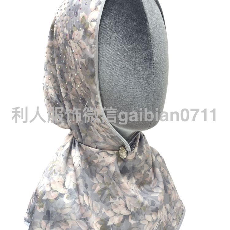 新款穆斯林帽子马来西亚披肩帽 包头巾 围巾头巾缎面真丝印花