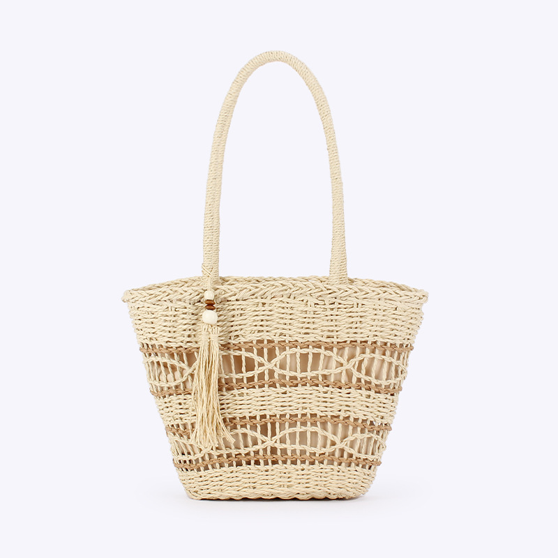 New large-capacity woven vacation, versatile hand-woven bag, high-end texture, simple and everyday ladies' bag full image
