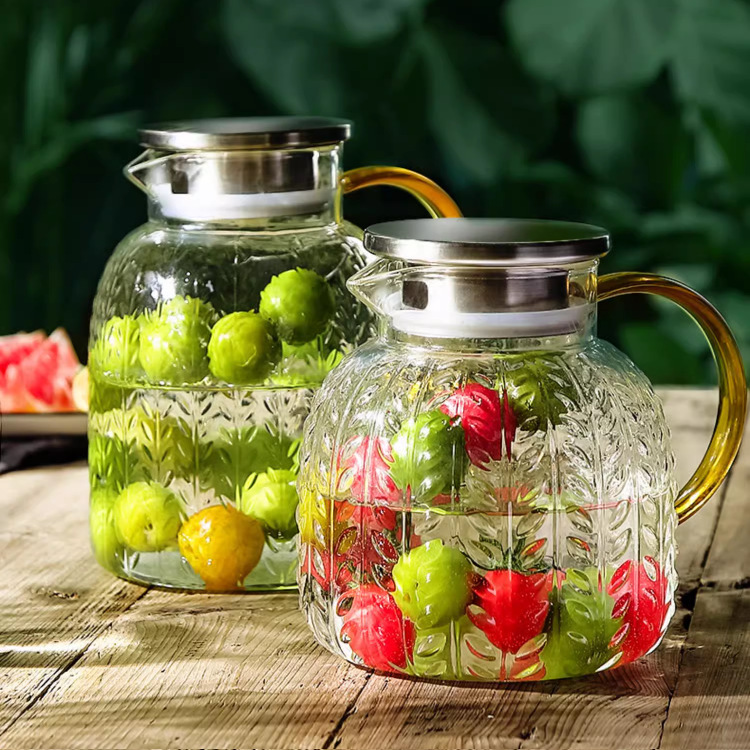 High borosilicate glass stainless steel lid household juice transparent glass cold water bottle with wheat ear pattern
