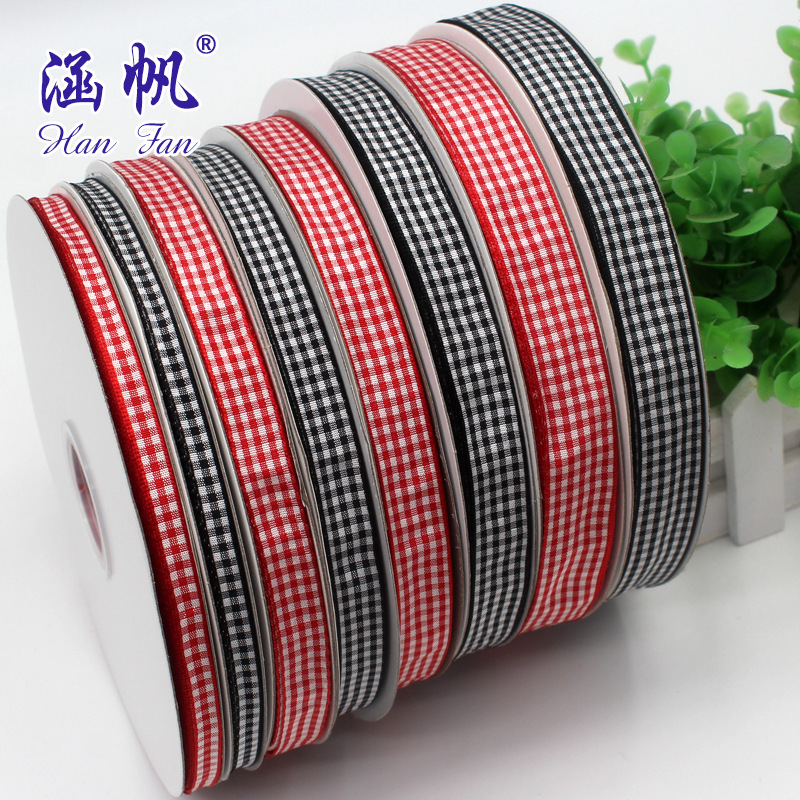 2 points -6 points (0.6-2cm) black, white and red checkered ribbon, silk ribbon and colorful ribbon gift packaging diy factory direct sales