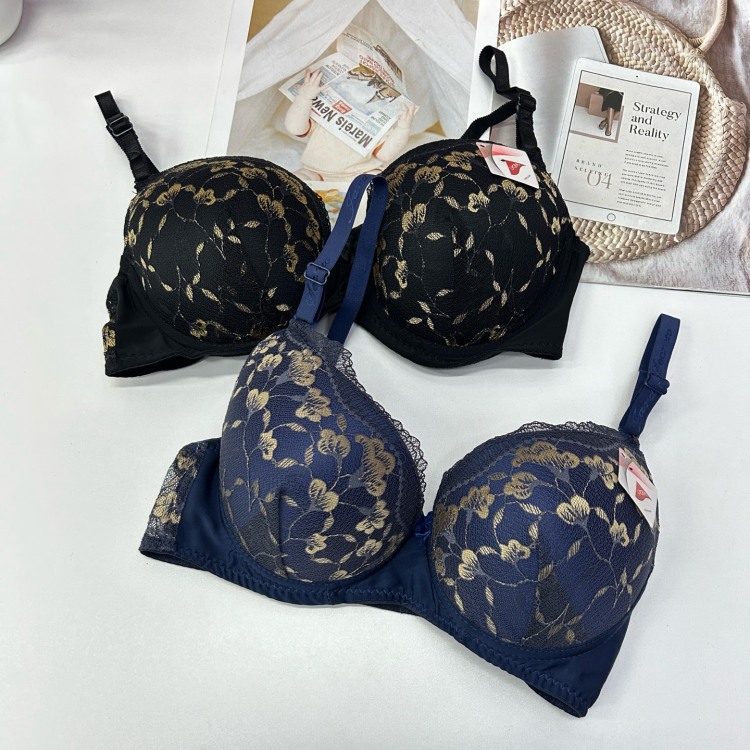 185# Export African large-sized bras in solid color with gold embossed lace patterns, cup-shaped bras, gathering sexy and interesting bras, underwear QNI full figure