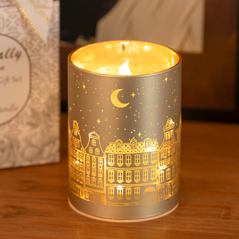 香薰蜡烛浪漫城市图案节日礼物卧室持久香氛香氛小夜灯批发定制