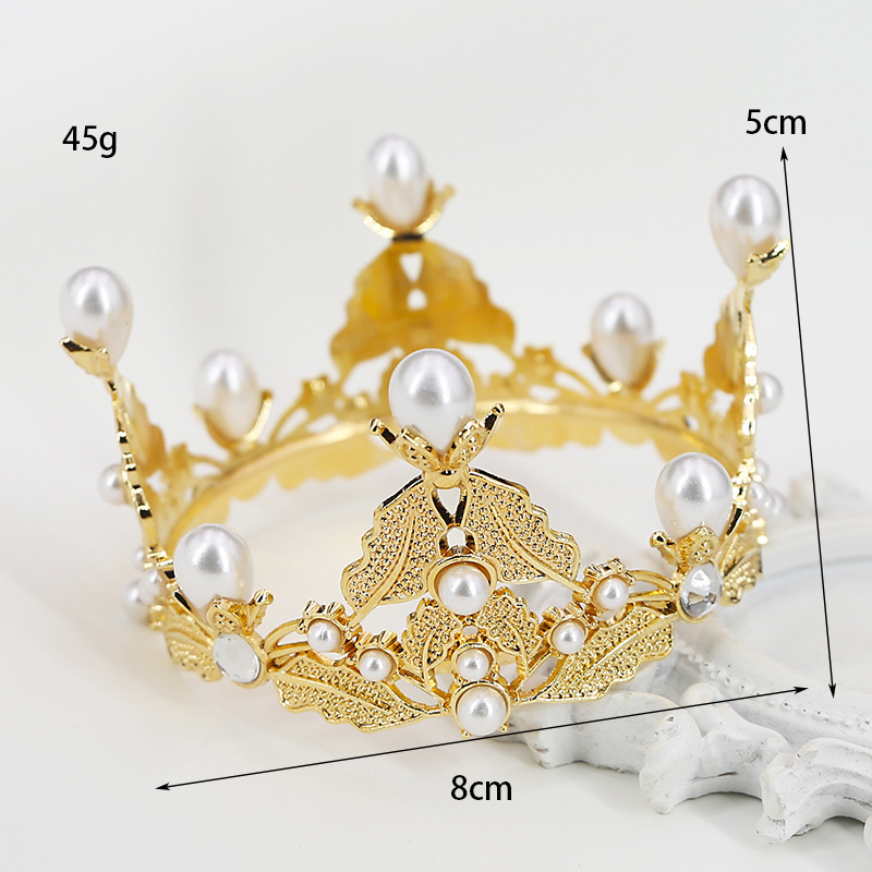 生日鲜花烘焙蛋糕皇冠水钻珍珠新娘头饰儿童巴洛克王冠头饰公主
