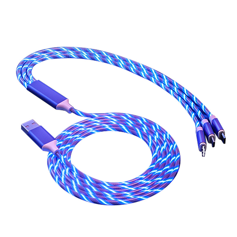 "Liuguang 1-to-3 data Cable with LED soft Light Effect Multi-head Cool Mobile Phone fast charging wire Factory direct sales. Application Scenario