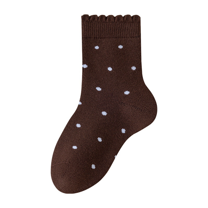 5 pairs of children's socks with fleecy, thickened, black fungus edge polka dot, girls' mid-calf socks, Japanese ballet-style autumn and winter long socks Application Scenario