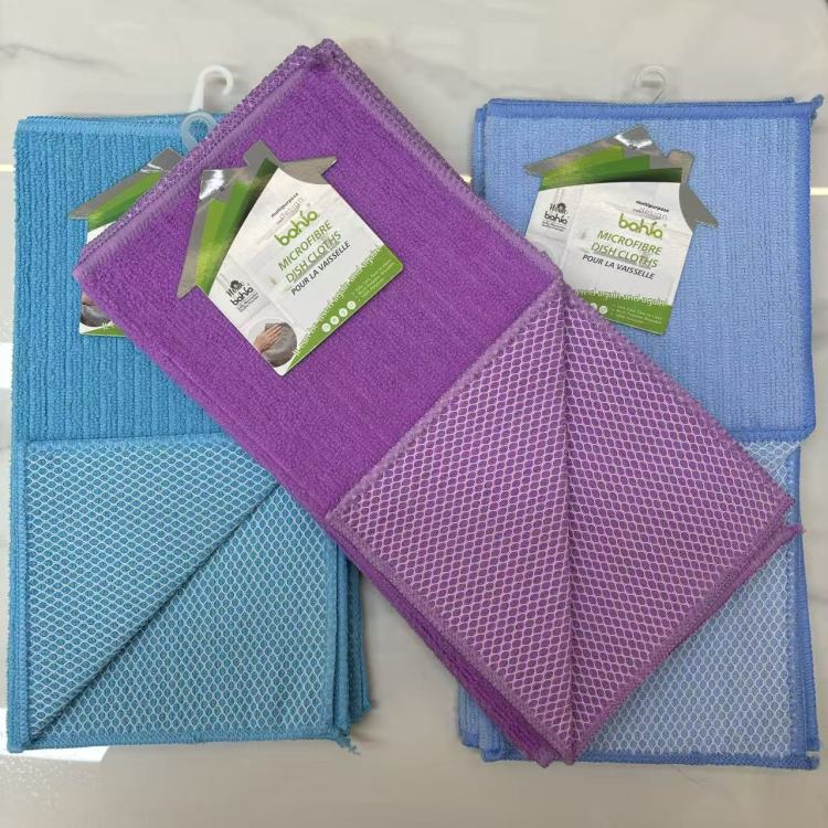 5条订卡装 素色条纹洗碗巾 双面刷锅洗碗抹布 厨房清洁毛巾产品图