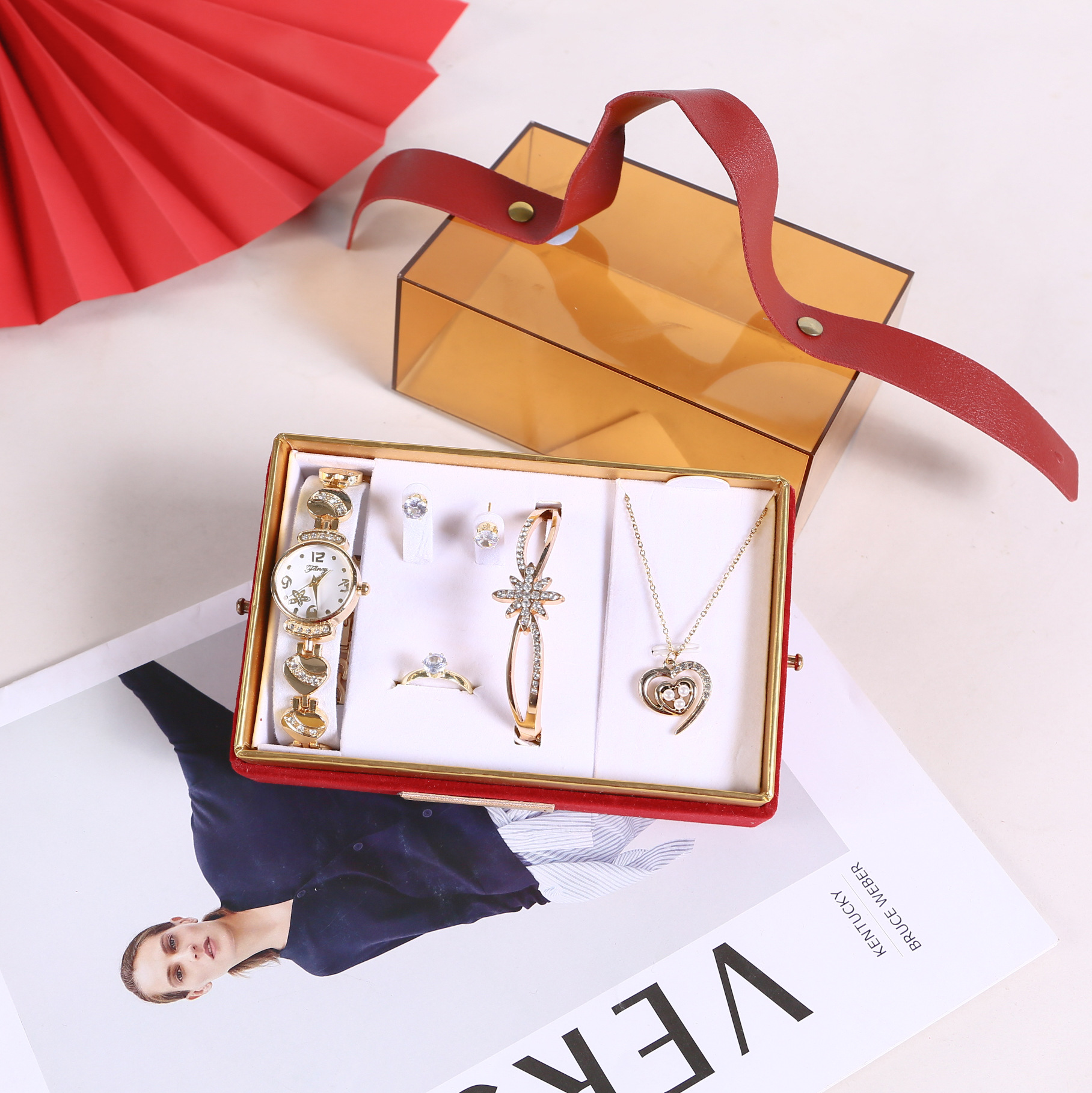 Mother's Day gift set, including a watch, necklace, earrings, light luxury wedding souvenirs, and a handbag for your mother and best friend details Picture