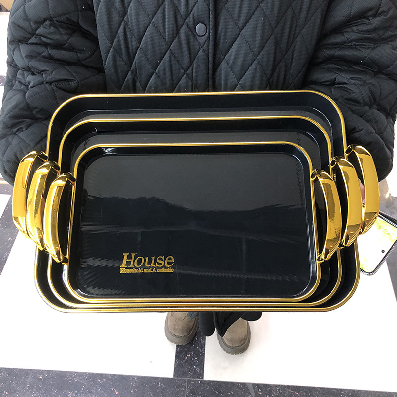 玻璃镜面金属托盘/玻璃托盘/黑胡桃木盘/玉石/贝壳托盘产品图