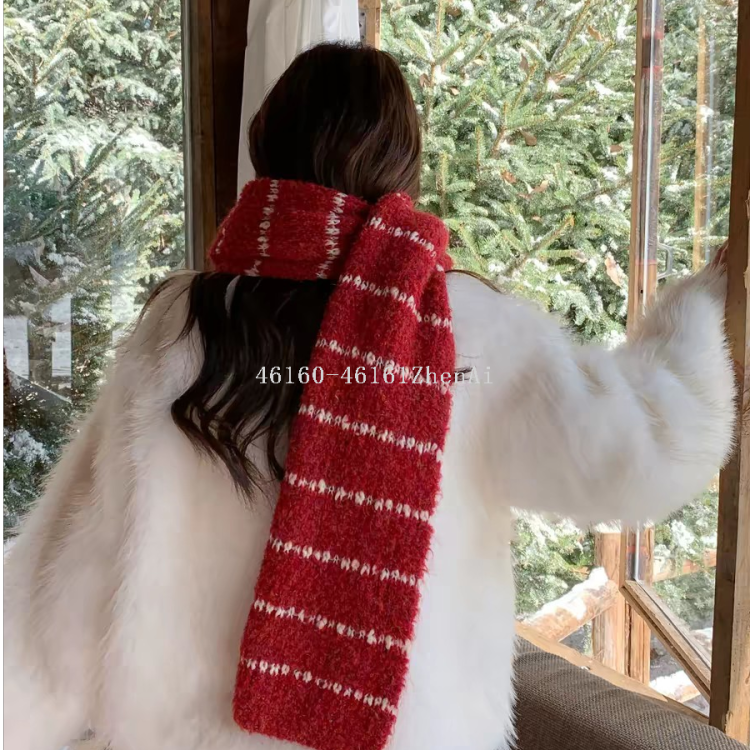 New cross-border export laid-back style mohair horizontal striped wool blended long scarf is available for supply through e-commerce live streaming supply chain Specification image