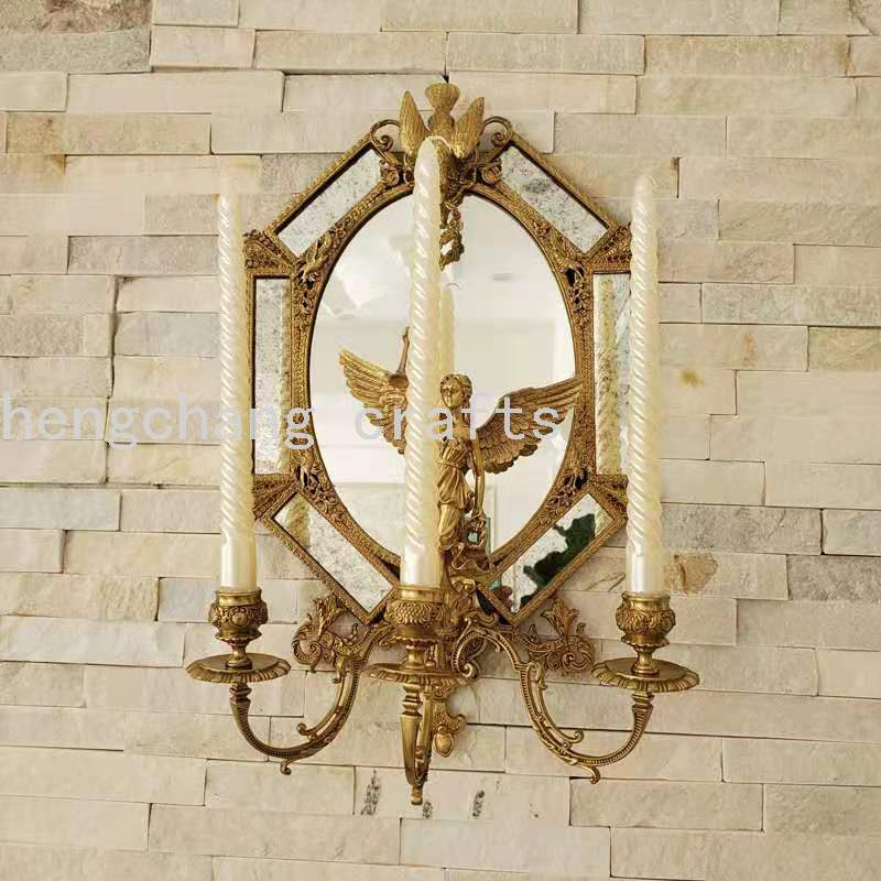 意大利古董青铜女神挂镜和烛台巴洛克装饰品