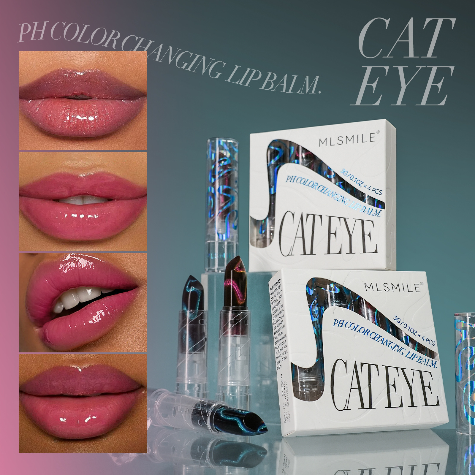 Galaxy pattern sparkling Fine sparkle Non-stick lipstick - cat's eye style - temperature-adjustable lipstick. 4-piece package. Application Scenario