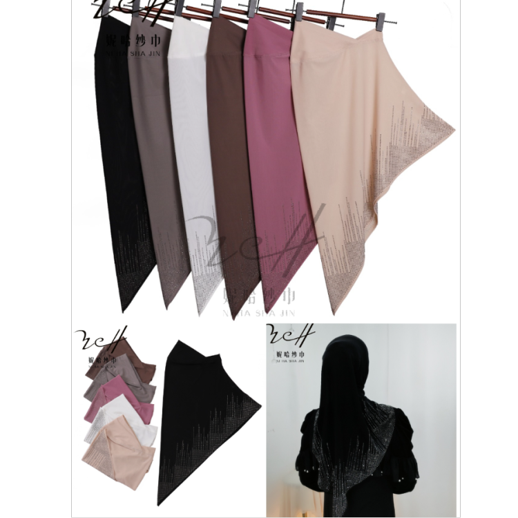Fashionable Vertical Bar Hot Diamond Arab Hijab Front Split Breathable Large Soft Brim Niha Scarf Factory Store Item Picture