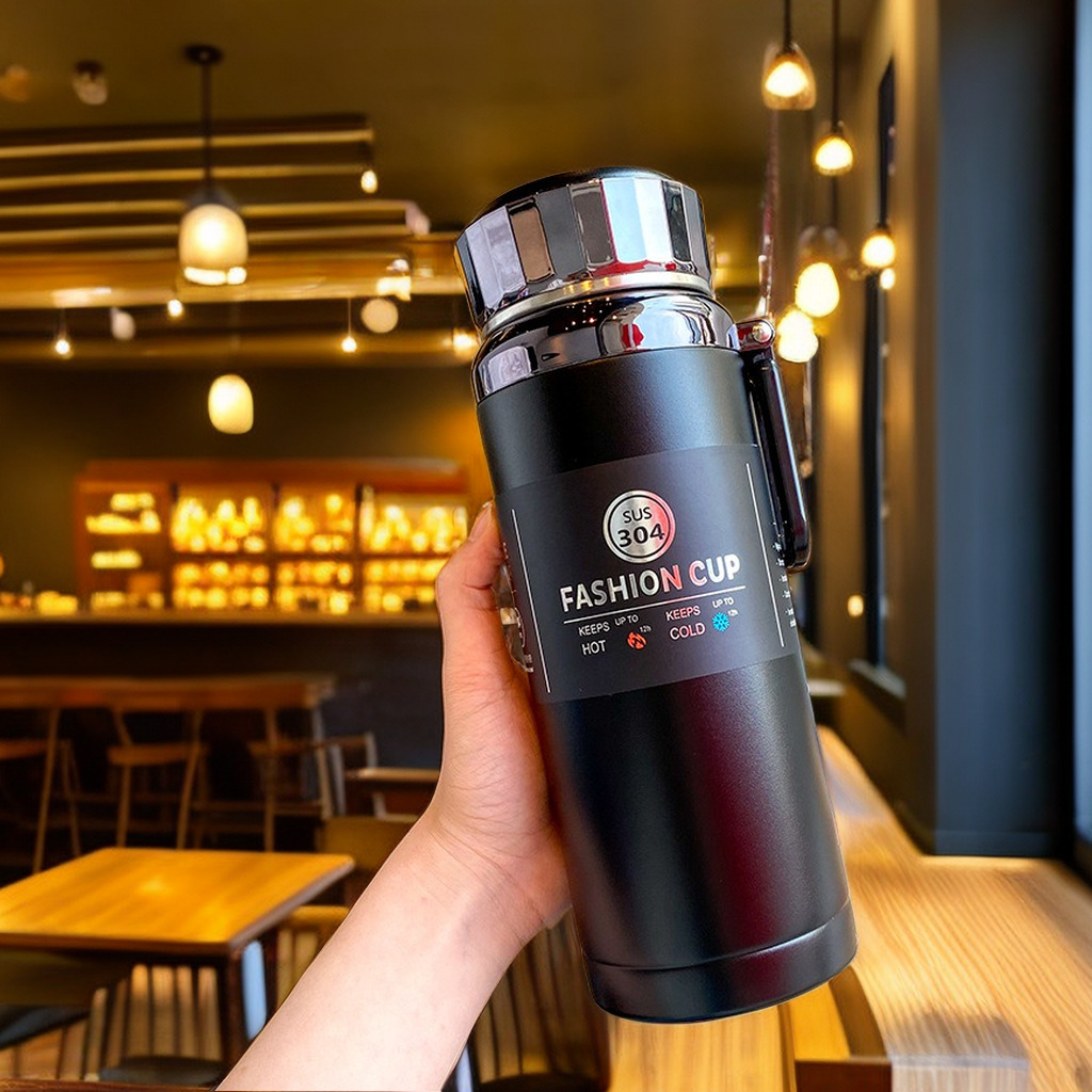 高档保温杯男女士茶隔大容量不锈钢办公室高级商务水杯批发白底实物图