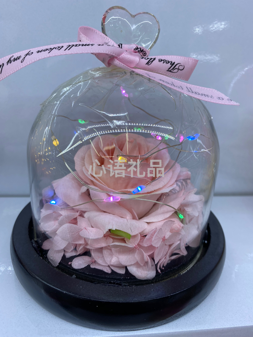 带灯玻璃罩玫瑰花，情人节礼物，母亲节礼物，节日礼物，家居摆件
