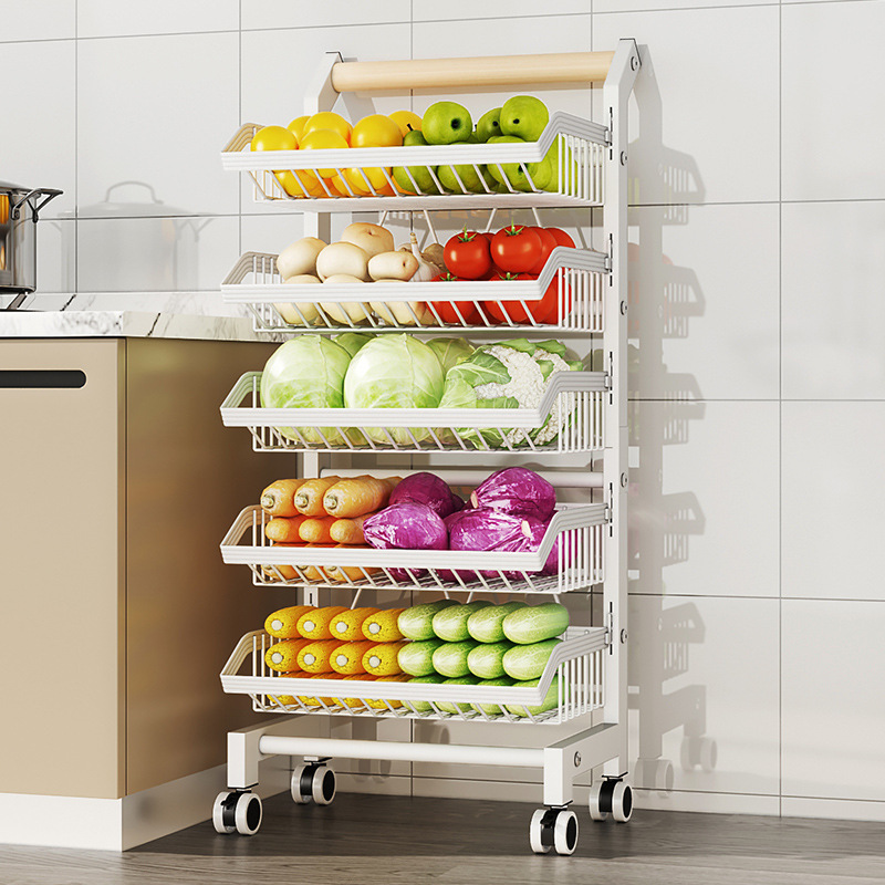 Kitchen fruit and vegetable storage trolley, net basket storage rack, adjustable multi-layer multi-functional large-capacity storage rack