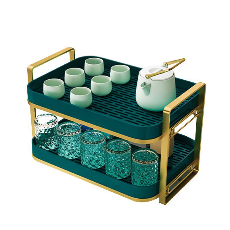 A double-layer household storage rack with a tray for drying glass cups, draining water, and placing tea cups and water bottles Specification image