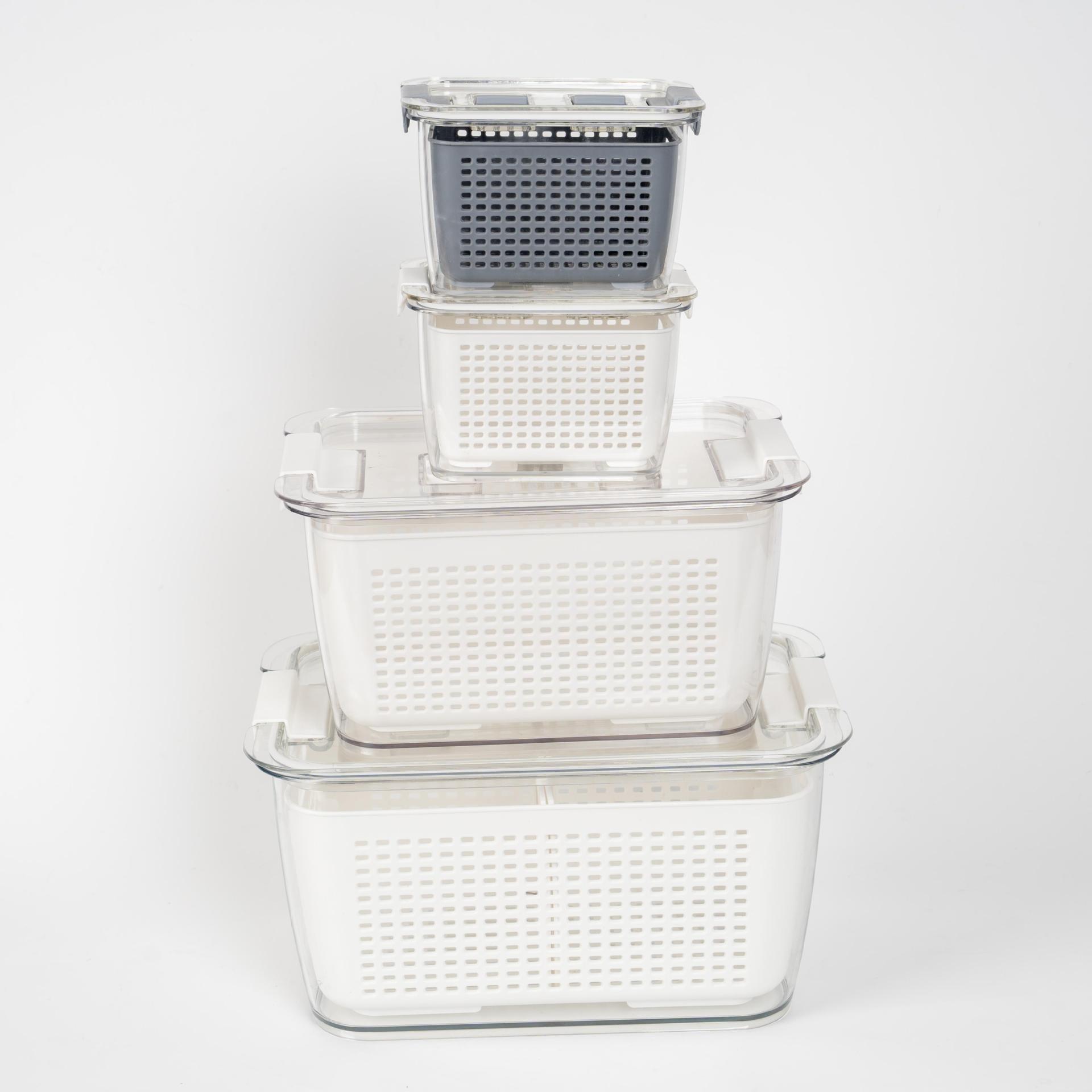 Refrigerator storage box, PET draining basket, kitchen fruit and vegetable storage sealed, food-grade preservation, household vegetable washing basket