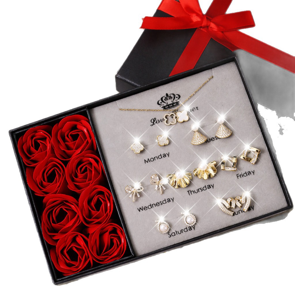 Qixi Festival Weekly ear studs for girlfriend, 925 sterling silver earrings, 2025 new style silver earrings for ear holes, birthday gift for girls Application Scenario