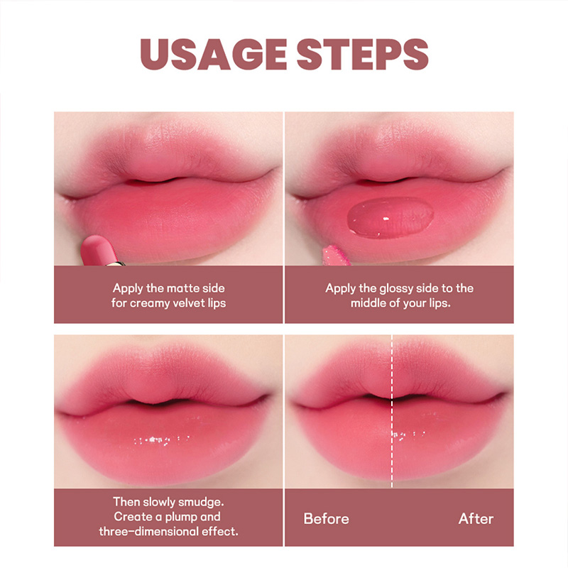 Double-headed lipstick lip gloss, matte lip gloss, long-lasting color, vegan, high-color, moisturizing liquid lip gloss Specification image