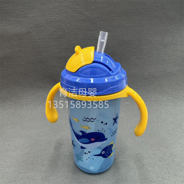 Wholesale children's water cups, baby drinking cups with handles, shock-resistant and leak-proof straw cups, anti-choking and anti-gas flexible hose water cups details Picture