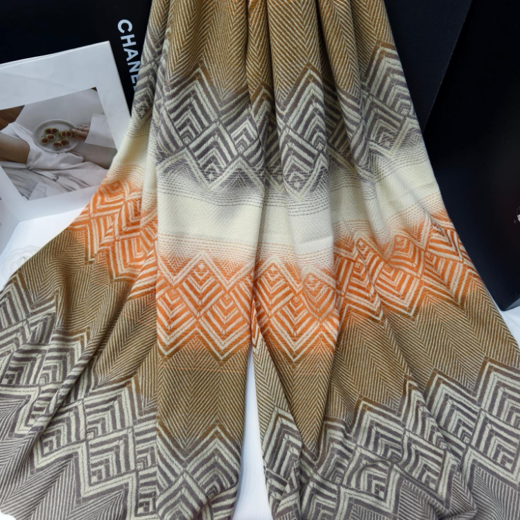 Cross-border scarf wholesale e-commerce live-streaming supply chain, new jacquard ruyi herringbone tassels and pom-poms Item Picture