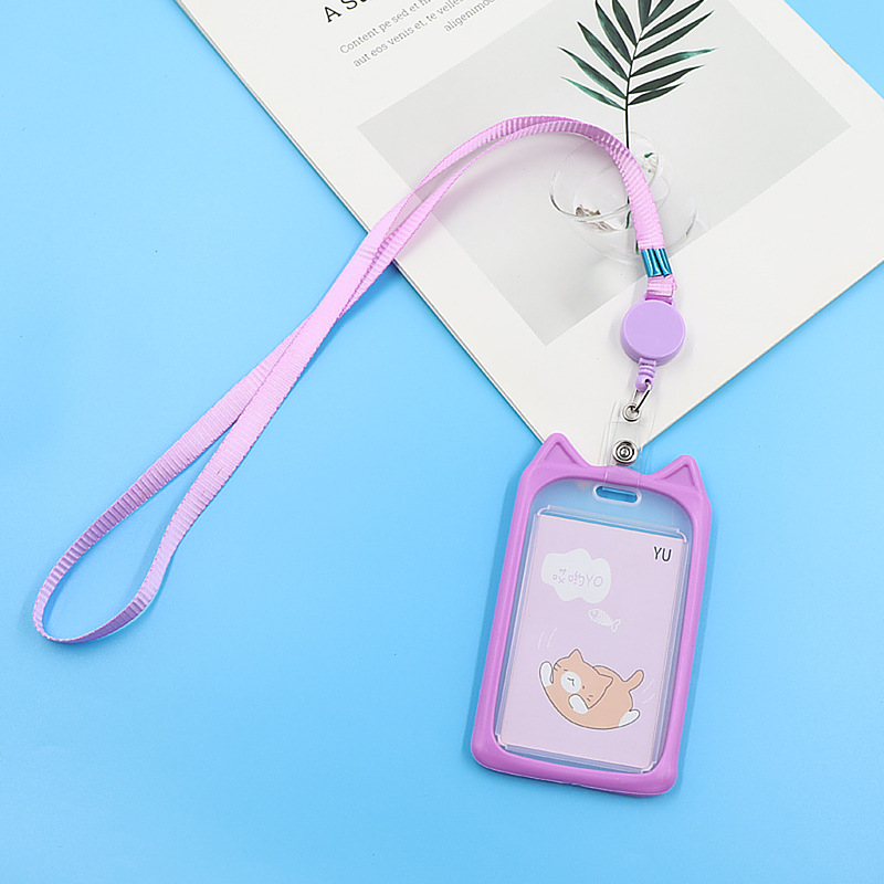 Koji cute cat-shaped card holder lanyard easy-pull buckle transparent PVC card holder Item Picture