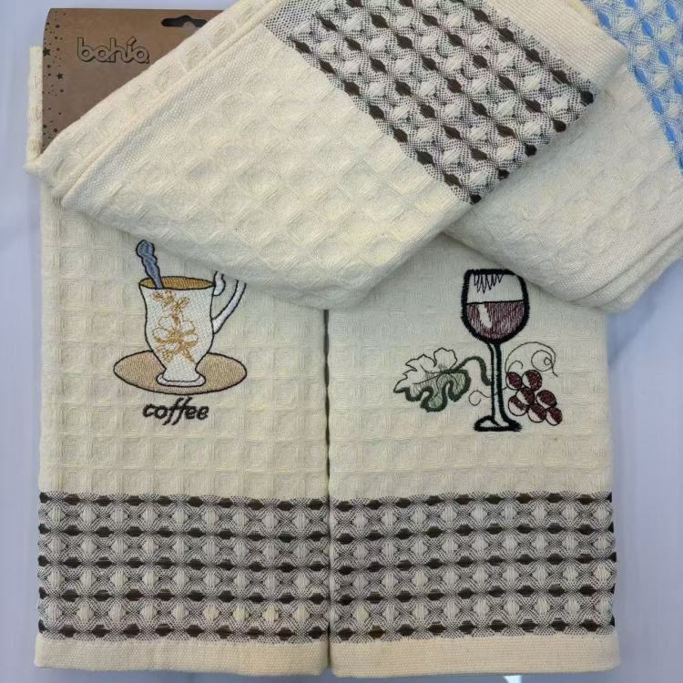 Cotton tea towel, large embroidered waffle pattern tea towel and tea pad, cross-border export kitchen cloth Specification image