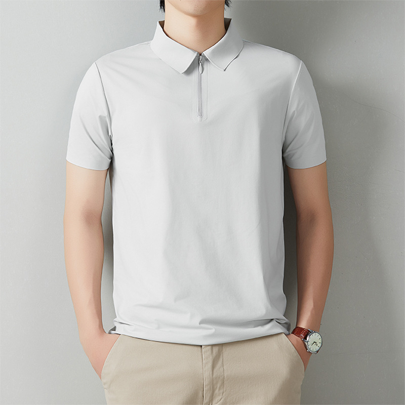 2026 Men's summer casual and versatile Desan Wrinkle quick-drying seamless zipper polo shirt work clothes with logo printing and lapel Item Picture